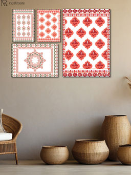 Nestroots - Mughal Bazaar Bustle Canvas Wall Painting (Pack of 4)