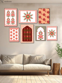 Nestroots - A Royal Welcome In Orange Splendor Wall Painting (Pack of 7)