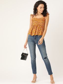 Twenty Dresses by Nykaa Fashion - Mustard Ruffles In Floral Top