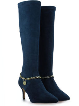 Saint G - Women Navy Stretch Suede Leather Knee High Boots