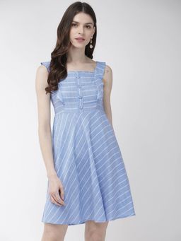 Twenty Dresses by Nykaa Fashion - Blue In The Ruffled Spin Flared Dress