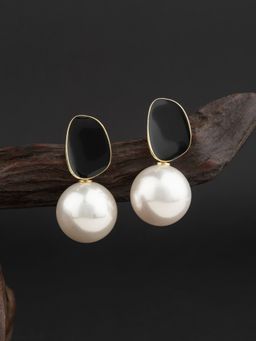 E2O - Gold Plated Pearl Crafted Contemporary Drop Earring