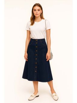 Tripursundari Fashion - Women's Navy Blue Denim Midi Skirt