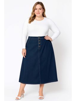 Tripursundari Fashion - Women's Navy Blue Plus Size Denim Midi Skirt