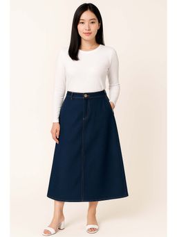 Tripursundari Fashion - Women's Navy Blue Plus Size Denim Midi Skirt