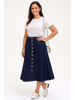 Tripursundari Fashion - Women's Navy Blue Denim Midi Skirt