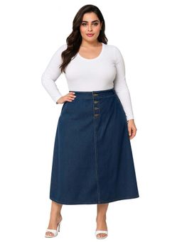 Tripursundari Fashion - Women's Navy Blue Plus Size Denim Midi Skirt