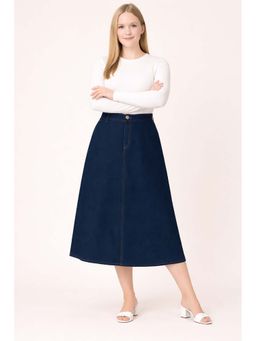 Tripursundari Fashion - Women's Navy Blue Plus Size Denim Midi Skirt