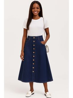 Tripursundari Fashion - Women's Navy Blue Denim Midi Skirt