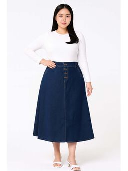 Tripursundari Fashion - Women's Navy Blue Plus Size Denim Midi Skirt