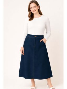 Tripursundari Fashion - Women's Navy Blue Plus Size Denim Midi Skirt