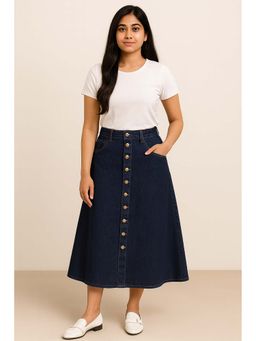 Tripursundari Fashion - Women's Navy Blue Denim Midi Skirt