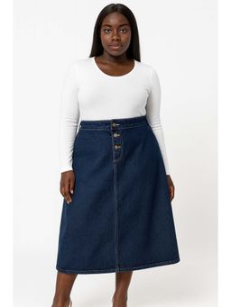 Tripursundari Fashion - Women's Navy Blue Plus Size Denim Midi Skirt