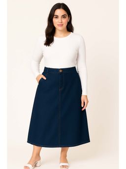Tripursundari Fashion - Women's Navy Blue Plus Size Denim Midi Skirt