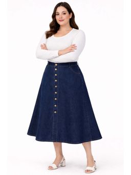 Tripursundari Fashion - Women's Navy Blue Denim Midi Skirt