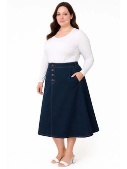 Tripursundari Fashion - Women's Navy Blue Plus Size Denim Midi Skirt