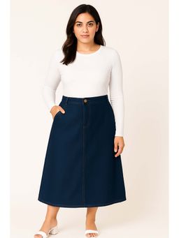 Tripursundari Fashion - Women's Navy Blue Plus Size Denim Midi Skirt