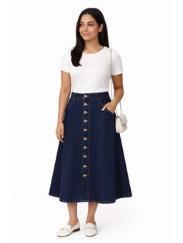 Tripursundari Fashion - Women's Navy Blue Denim Midi Skirt