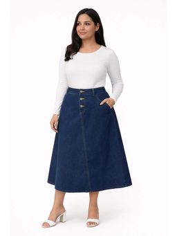Tripursundari Fashion - Women's Navy Blue Plus Size Denim Midi Skirt