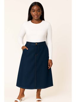 Tripursundari Fashion - Women's Navy Blue Plus Size Denim Midi Skirt