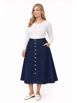 Tripursundari Fashion - Women's Navy Blue Denim Midi Skirt