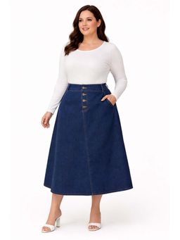 Tripursundari Fashion - Women's Navy Blue Plus Size Denim Midi Skirt
