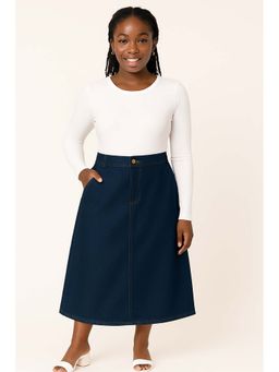 Tripursundari Fashion - Women's Navy Blue Plus Size Denim Midi Skirt