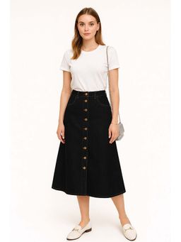 Tripursundari Fashion - Women's Black Denim Midi Skirt