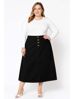 Tripursundari Fashion - Women's Black Plus Size Denim Midi Skirt