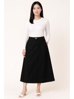 Tripursundari Fashion - Women's Black Plus Size Denim Midi Skirt