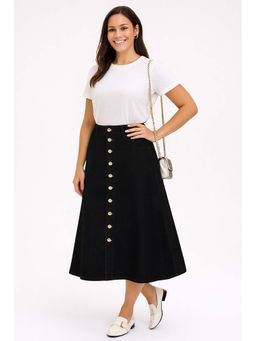 Tripursundari Fashion - Women's Black Denim Midi Skirt