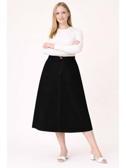 Tripursundari Fashion - Women's Black Plus Size Denim Midi Skirt