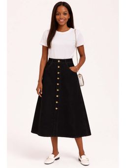 Tripursundari Fashion - Women's Black Denim Midi Skirt