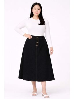 Tripursundari Fashion - Women's Black Plus Size Denim Midi Skirt