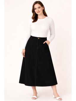 Tripursundari Fashion - Women's Black Plus Size Denim Midi Skirt