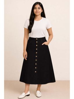 Tripursundari Fashion - Women's Black Denim Midi Skirt