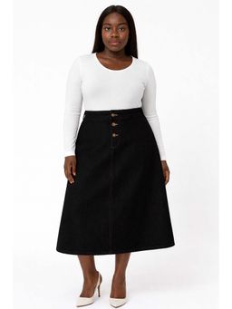 Tripursundari Fashion - Women's Black Plus Size Denim Midi Skirt
