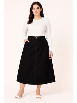 Tripursundari Fashion - Women's Black Plus Size Denim Midi Skirt
