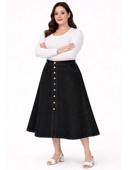 Tripursundari Fashion - Women's Black Denim Midi Skirt