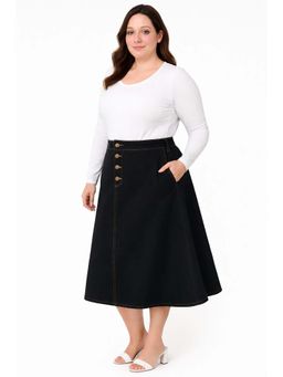 Tripursundari Fashion - Women's Black Plus Size Denim Midi Skirt