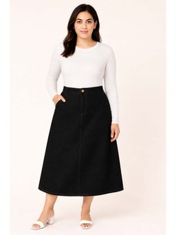 Tripursundari Fashion - Women's Black Plus Size Denim Midi Skirt