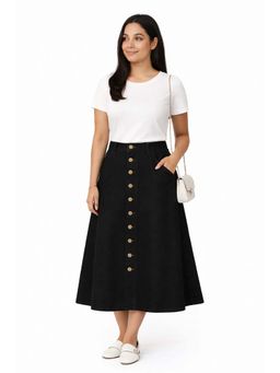 Tripursundari Fashion - Women's Black Denim Midi Skirt