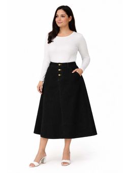 Tripursundari Fashion - Women's Black Plus Size Denim Midi Skirt