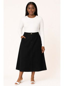 Tripursundari Fashion - Women's Black Plus Size Denim Midi Skirt