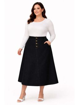 Tripursundari Fashion - Women's Black Plus Size Denim Midi Skirt