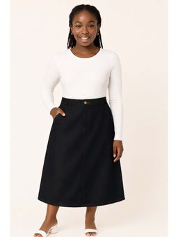 Tripursundari Fashion - Women's Black Plus Size Denim Midi Skirt