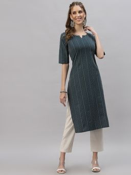 Stylum - Womens Woven Striped Cotton Blend Straight Kurta