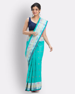 Angoshobha - Aqua Woven Design Pure Cotton Handloom Taant Saree