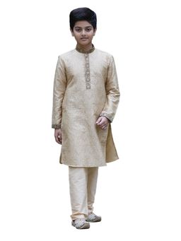 Manyavar - Boys Biscuit Silk Traditional Kurta Churidar (set Of 2)