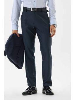 Snitch - Navy Blue Textured Slim Formal Trousers